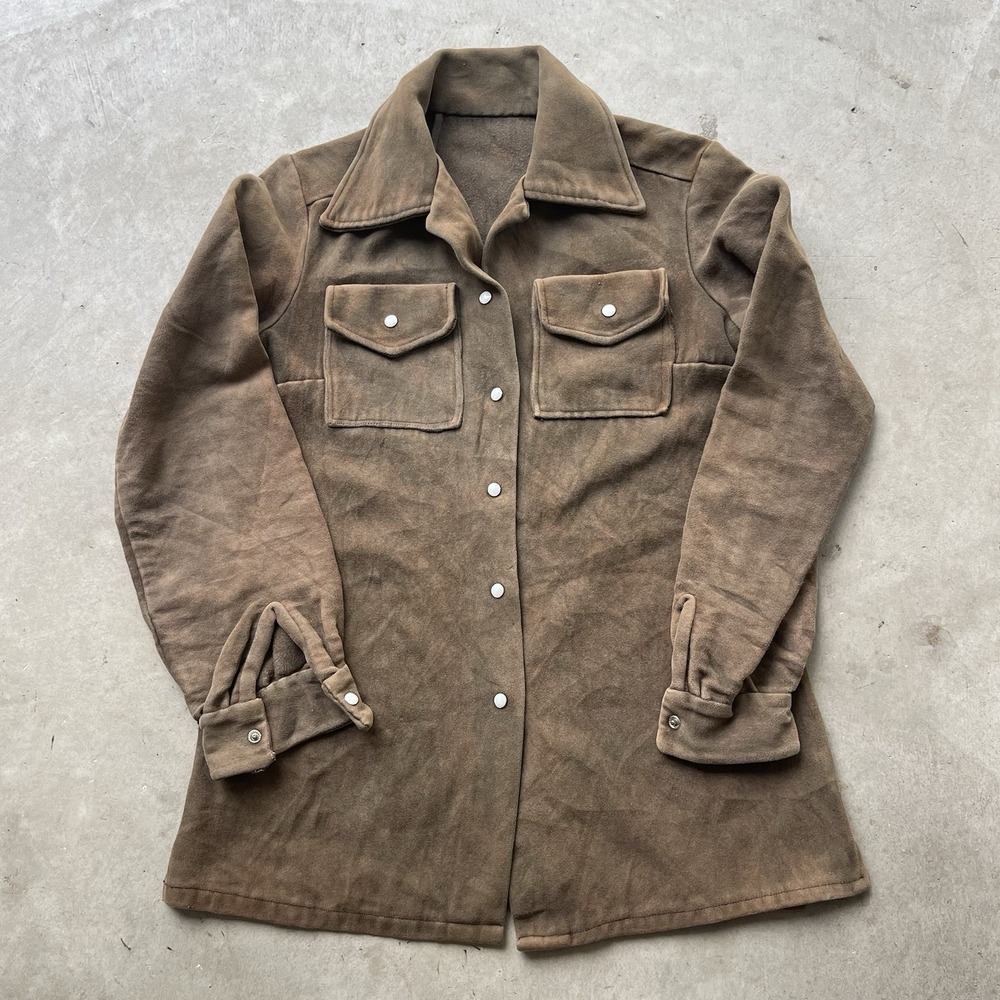 Vintage 50s‎ French Brown Moleskin Pearl Snap Workwear Shirt Jacket Gripper Snap